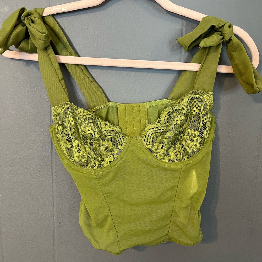 PLT mesh green corset top